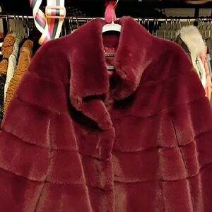 Diane Von Furstenberg Rich Burgundy Faux Fur Cape